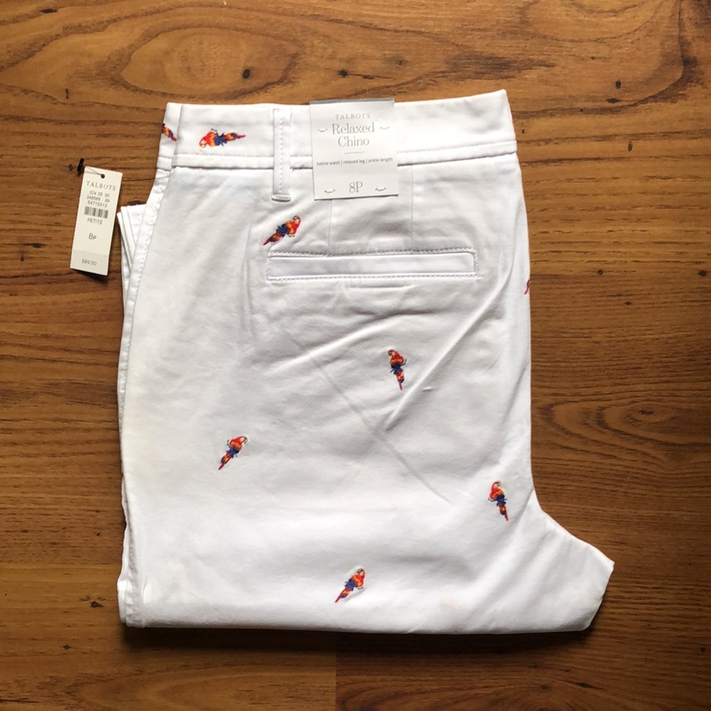 NWT Talbots parrot embroidered relaxed chino ankle length cuffed pants Size 8P - Picture 10 of 10